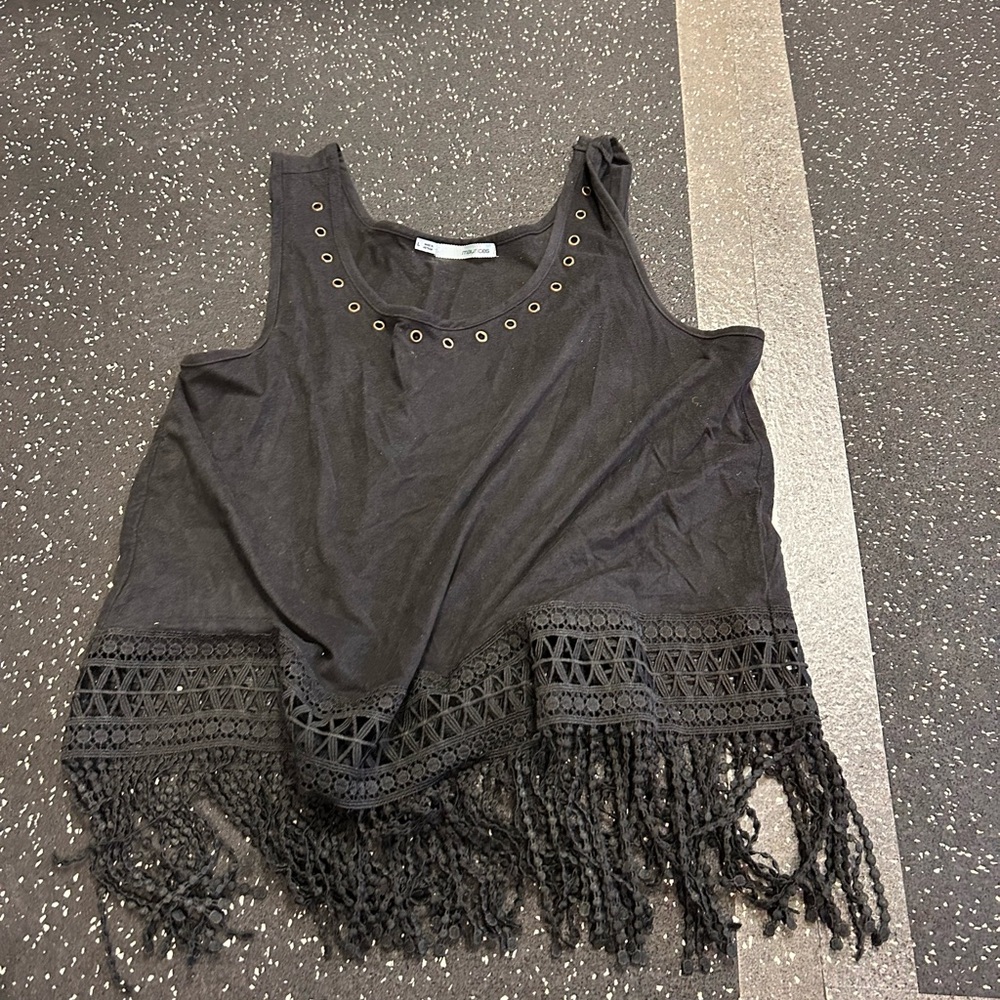Maurices Black Sleeveless Top with Fringe